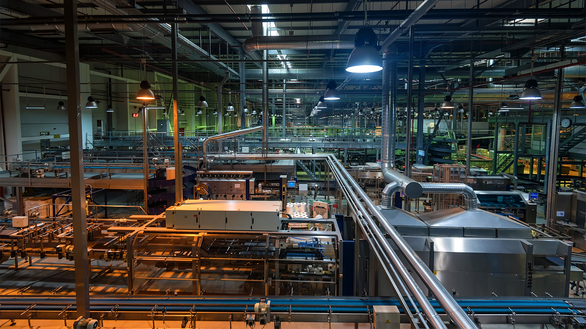 View of tubes and appliances at soft drinks factory